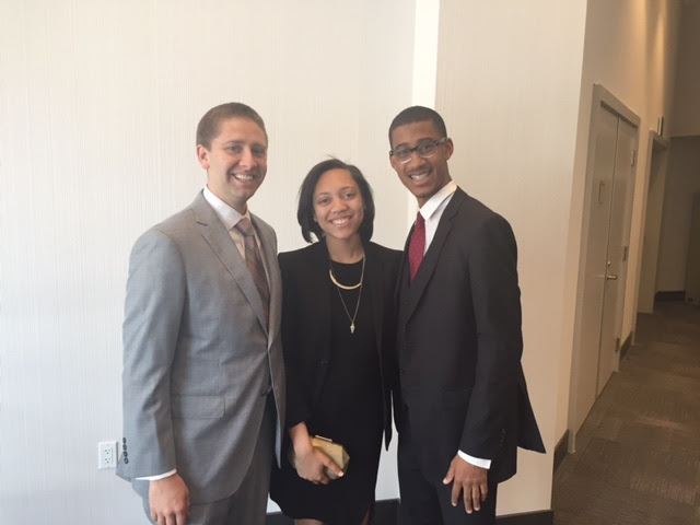 Curt Rakestraw, Dominique Malone (12), and John McKissack (12) prepare to meet part of the debate community at the NAUDL Annual Dinner.