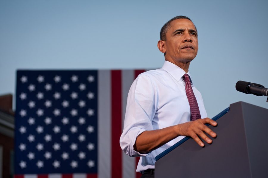 Barack Obama giving a campaign speech on Aug. 2, 2012 in Virginia.
