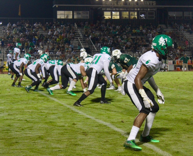 The White Station defense lines up against Briarcrest in the first game of the season.