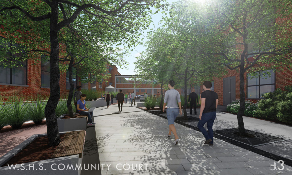  Proposed designs for a new student courtyard in between the White Station High east annex and main building.