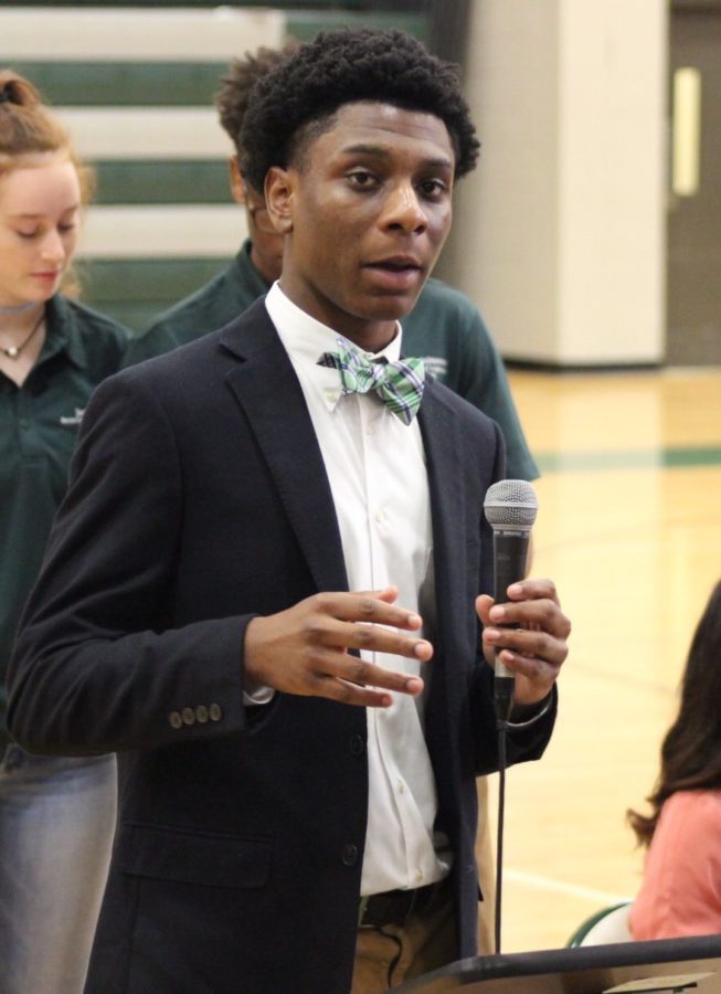 Kennedy Roberson (12) delivers his speech during class elections. 