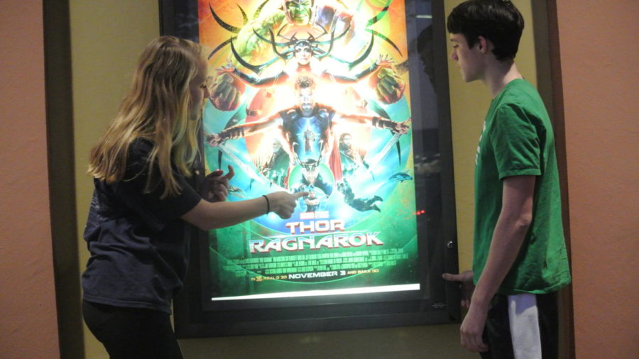 Hayden Thornton (10) and Gabriel Geiser (10) chat about “Thor:Ragnarok” at Malco Paradiso.
