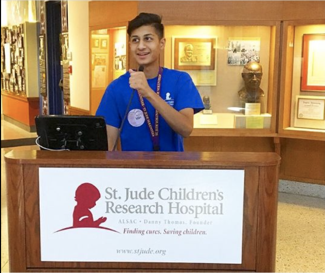 At the St. Jude closing ceremony for the volunteers, Ahmed Motiwala (12) discusses his interest in neuroscience. He also explained the significance of neurosurgery specifically within the pediatric field.