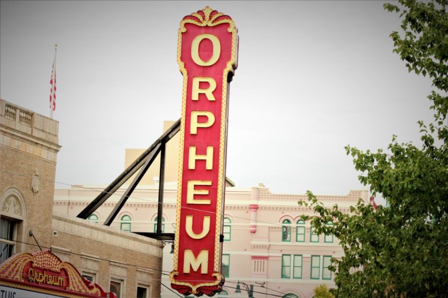 Part of the Orpheum Theatre’s marquee hangs against a partly cloudy October sky. The theatre, which was rebuilt in 1928, still remains host to a number of touring Broadway shows and other performing arts opportunities every year.  
