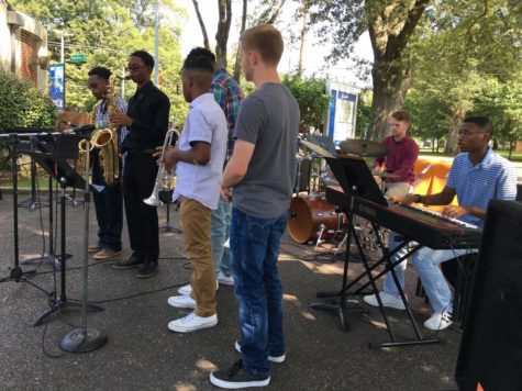 White Station jazz students showcase their talents on the corner of Patterson and Central at the University of Memphis. This was their first out-of-school performance of the semester.
