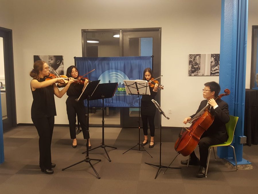 A White Station quartet played a selection of pieces at a Memphis Music Initiative (MMI) fundraiser on Jan. 15. The students joined a number of other ensembles and individuals in showcasing the program and the hard work White Station’s own MMI fellow Marisa Polesky puts forth each week.