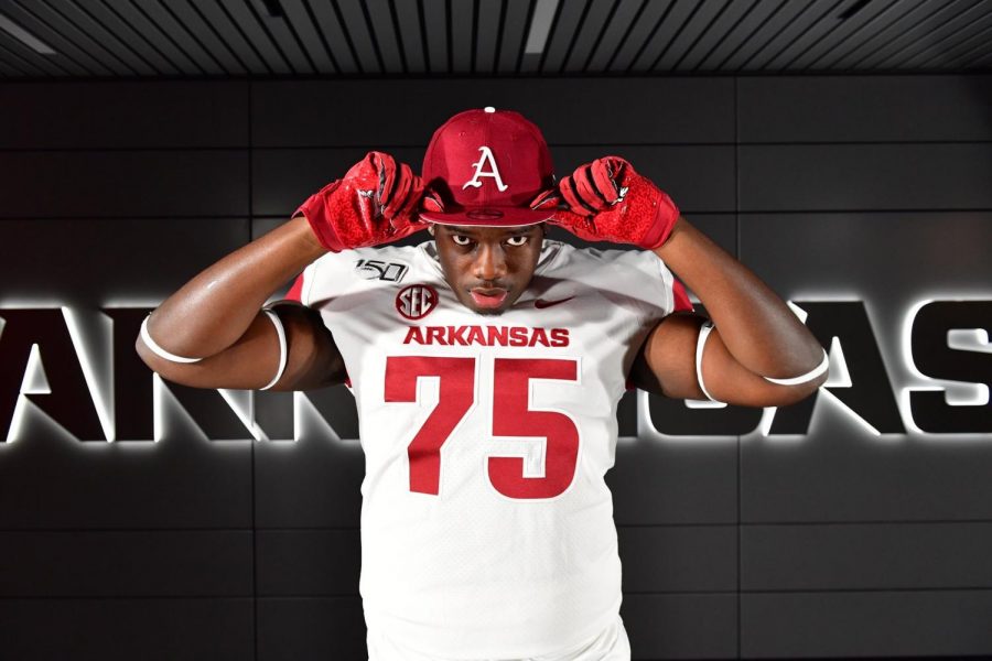 Ray Curry (12) poses on his visit to Arkansas earlier this year.  Curry is one of a few White Station athletes that has gone through the college recruitment process this year.
