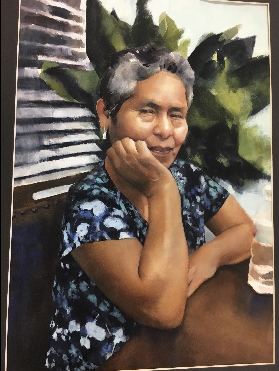 A piece of watercolor art by Anahis Luna (12) for her series showcasing the personalities of family members. It is art like this that earned her several gold keys in the Scholastic Art Competition. 
