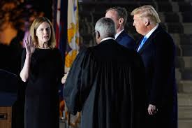 Amy Coney Barrett is sworn in as an Associate Justice on the Supreme Court by Chief Justice John Roberts. Her personal and political beliefs have been deemed controversial by many, and her role as the first politically conservative woman on the court makes history.
