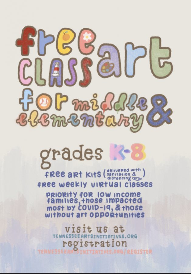 A poster advertises TAI’s free art classes. Chang and Jain created this colorful flyer to help spread awareness about their non-profit organization.