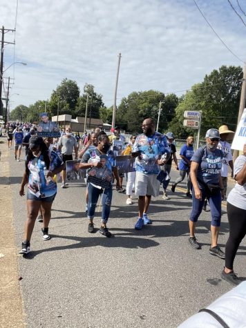 Supporters of the Braylon Murray Project march in memory of Braylon Murray. In August, the Memphis teen was robbed and murdered by teens armed with guns, a shocking example of the gun violence that has become prevalent in Memphis.
