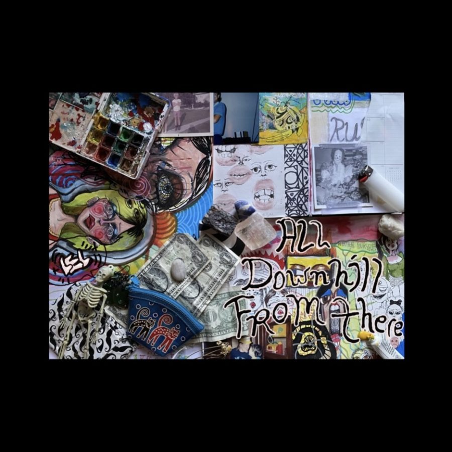 Laura Lang’s EP “All Downhill from There” features five tracks released on Jan. 12, 2022. The cover features an array of items varying from a lighter to dollar bills to a skeleton keychain, all symbolizing a moment in Lang’s life with deep meaning.