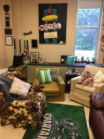  On the second floor of the main building, students can find this cozy corner in science teacher Rachel Kannady’s classroom. For over five years, these chairs have been a spot for students to sit while in class, during free periods or even after school.
