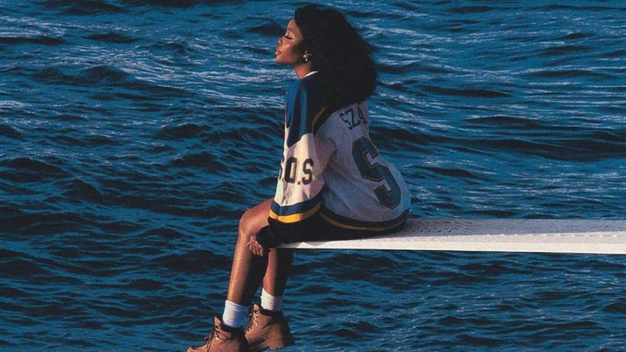 Pictured here is the album cover, where SZA faces the broad ocean on a diving board. This setting symbolizes her teetering on the fence of dropping into the suffocating emotion or sitting to reflect on the emotion instead. 