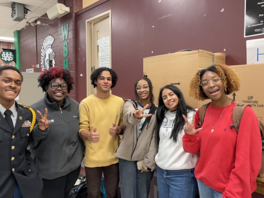  From left to right, officers Baron Hendricks (12), Natela Bonaparte (12), Sam Shiberou (12), Rebekah Butler (12), Hannia Antunez (12) and Morgan Johnson (12) pose after hosting the first National Honors Society (NHS) Open House. After noticing many students did not know the requirements to become a member of NHS, the 2022-2023 officers convinced their advisors to host a meeting for all students.
