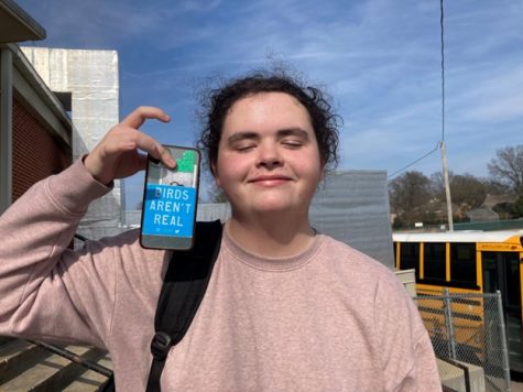 Spence Herrington (11) proudly shows off his ‘birds aren’t real’ sticker. The satire conspiracy claims that the government replaced all avian species with drones used to spy on American citizens.
