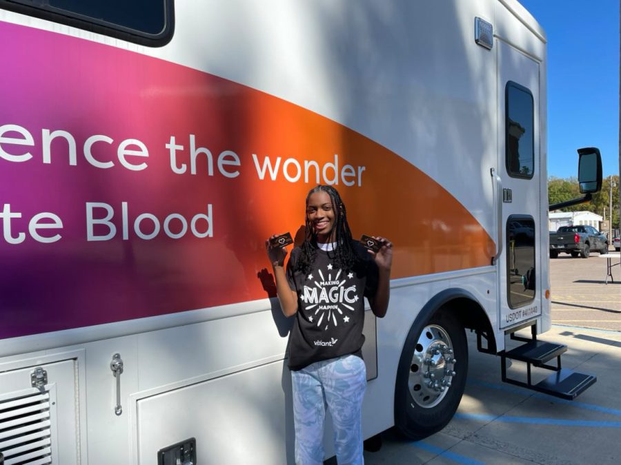 Ramyla Dahmer (12) helps host a blood drive at White Station High School. Dahmer sought to gather as many donors and informed them of how their contribution can help sickle cell patients. 