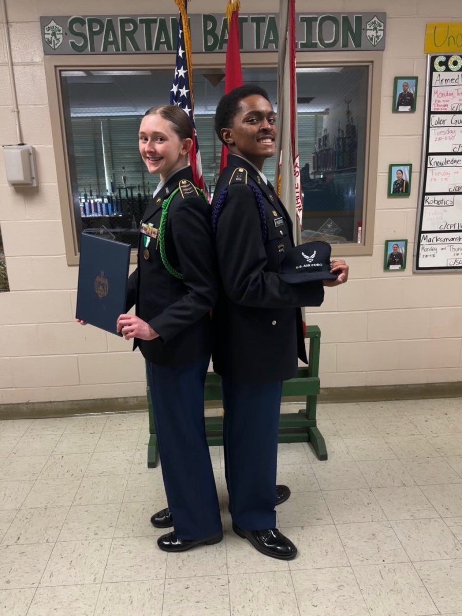 Alexandra Shirley (12) and Baron Hendricks (12) show off their military appointments. Shirley and Hendricks have been accepted to several military service academies including the Naval, Military and Airforce academies.
