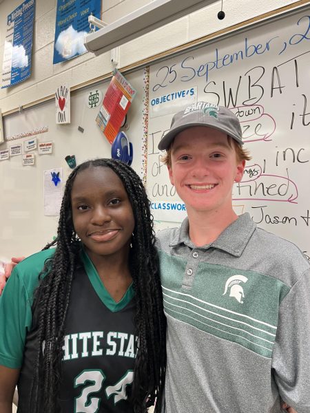 Destiny Davenport (9) and Charlie Russell (9) are ready to work together to support the ninth grade. They were elected as Freshman Class Officers.