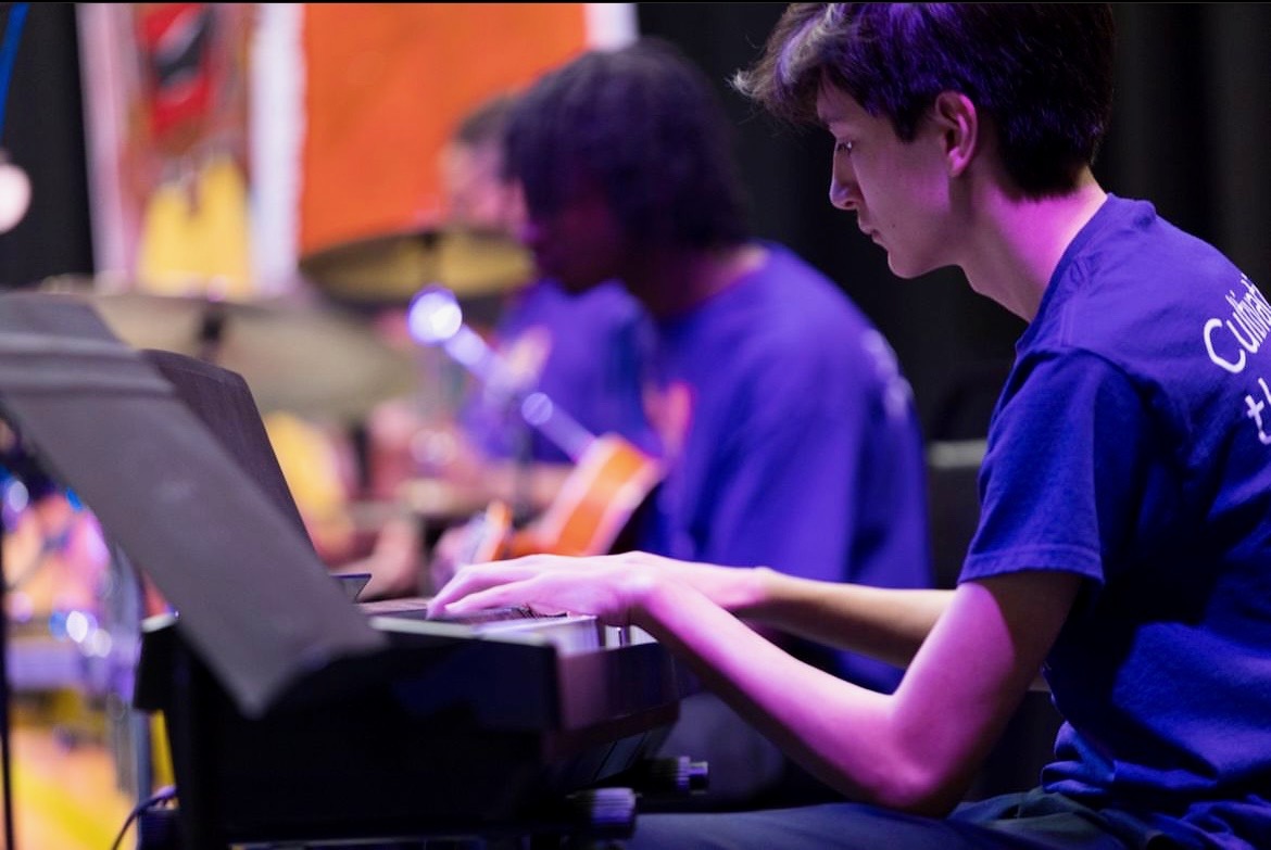 Leland Thomas (12) concentrates on the keys. Thomas has been playing piano for nine years.
