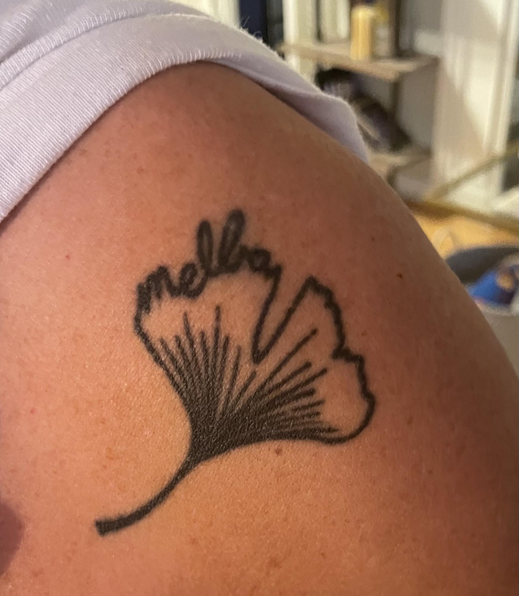 Algebra 1 teacher Kelci Massey presents her ginkgo leaf tattoo. She decided to get this tattoo because ginkgo leaves are her grandmother’s favorite.