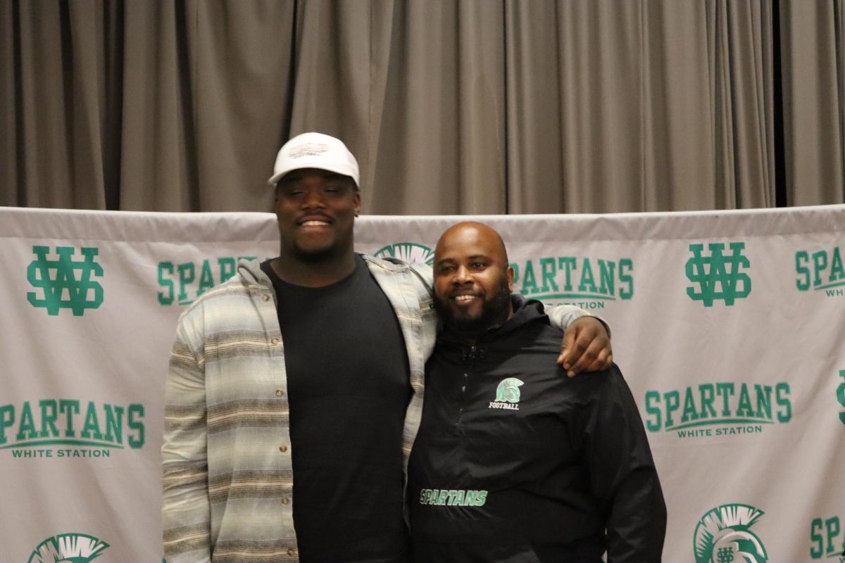 Jaylen Thomas and head football coach Teran Conley on signing day. Coaches and mentors like Conley have been instrumental in Thomas’s success.