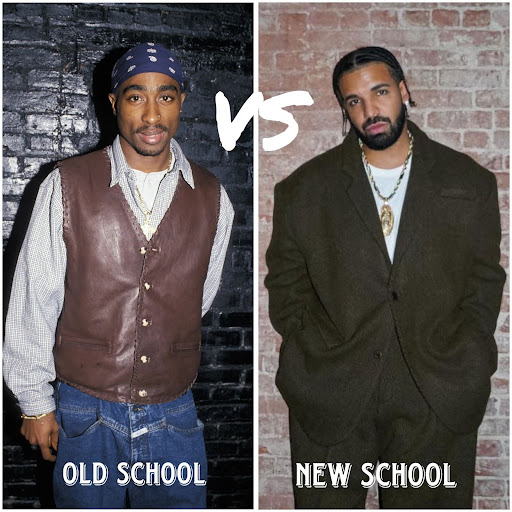 Tupac Shakur (left), an American rapper and actor, was one of the top-selling artists of all time, having sold over 75 million records around the world; his music has been noted to address many social issues within inner cities. Drake (right), a Canadian rapper and singer, is observed to be one of the biggest faces of rap/pop music in recent times, with albums topping the US Billboard and the Canadian Albums Chart; his music centers on topics of love, desire and success.