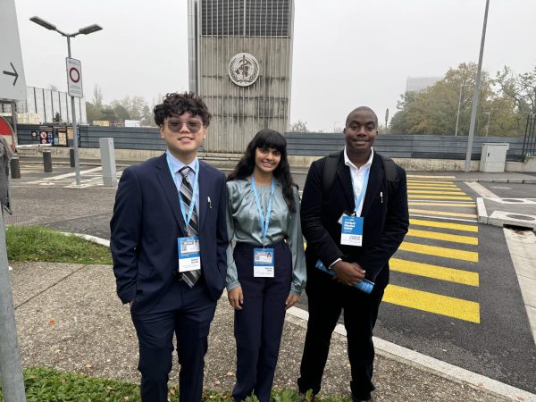 White Station High School students (from left to right) Danny Huang (12), Navya Naik (12) and Douglas Scarboro (12) all traveled to Geneva, Switzerland to participate in the Global Model World Health Organization conference. They were able to attend through the University of Memphis’ public health program. 