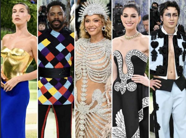 (Left to right) Hailey Bieber, Colman Domingo, Beyoncé Knowles-Carter, Anne Hathaway, and Hudson Williams arrive at the 2026 Met Gala. Pop culture outlets commented on the fashion of the Met Gala as the event transpired.